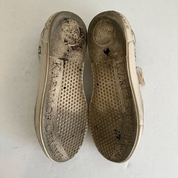 Karma of Charme Painted Leather Low Top Sneakers Size 41 US 10.5 Gray Boho Artsy - Picture 9 of 11